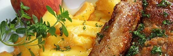 Schnitzel mit Pfirsichspalten + Thymianhonig