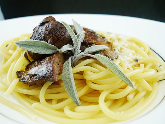 Spaghetti mit Hähnchenleber