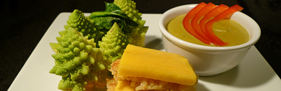 Romanesco in Erbsen-Mango-Kokos Soße