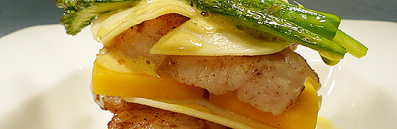 Jakobsmuschel-Lasagne mit Mango und Curryschaum
