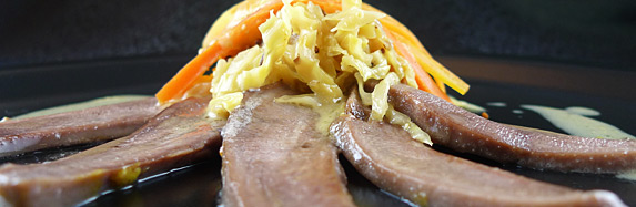 Züngerl mit Honig-Senf-Kraut