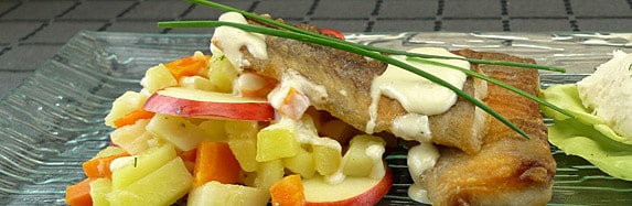 Karpfenfilet auf Wurzelgemüse mit Meerrettichsoße