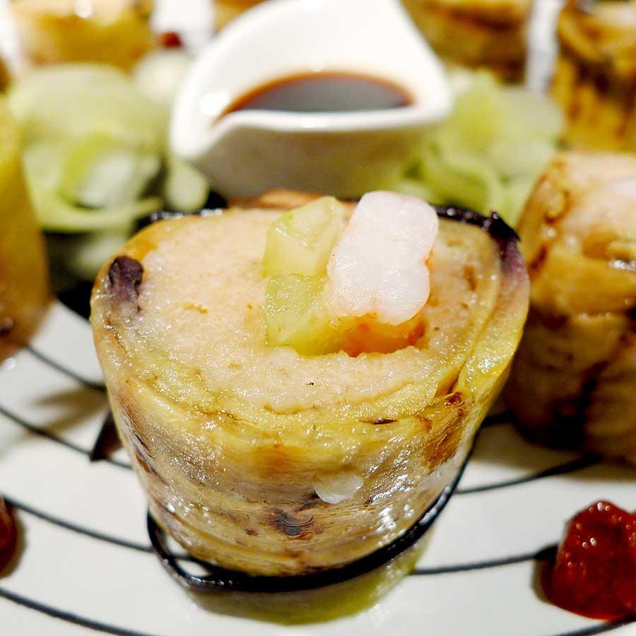 Couscous-Sushi können natürlich auch ohne Garnele serviert werden