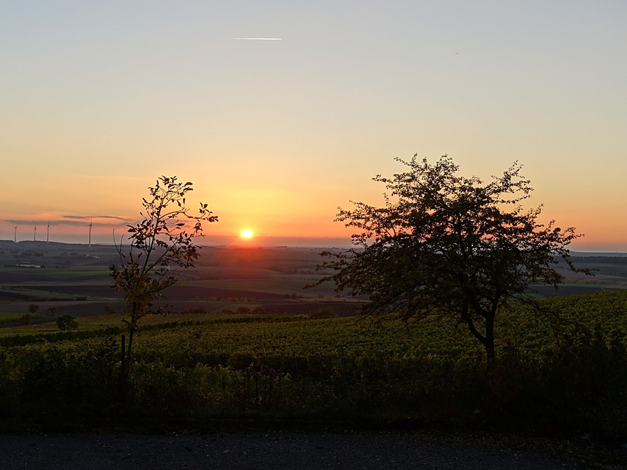 Sonnenuntergang. Goldener Oktober in Weinfranken